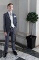 Boys Grey & Ivory Tail Suit with Mustard Green Cravat - Melvin