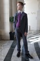 Boys Grey & Purple Diamond Tail Coat Suit - Edwin