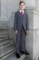 Boys Grey Tail Coat Suit with Red Tie - Earl