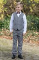 Boys Light Grey Trouser Suit with Burgundy Dickie Bow - Thomas