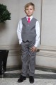 Boys Light Grey Trouser Suit with Hot Pink Tie - Thomas