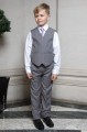 Boys Light Grey Trouser Suit with Lilac Tie - Thomas