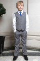 Boys Light Grey Trouser Suit with Royal Blue Tie - Thomas