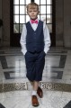 Boys Navy Shorts Suit with Hot Pink Dickie Bow - Leo