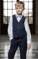 Boys Navy Shorts Suit with Silver Dickie Bow - Leo