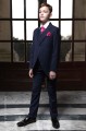 Boys Navy Tail Coat Suit with Hot Pink Cravat Set - Edward