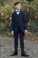 Boys Navy Tail Coat Suit with Purple Bow Tie - Edward