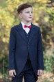 Boys Navy Tail Coat Suit with Red Bow Tie - Edward