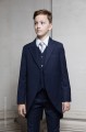 Boys Navy Tail Coat Suit with Silver Tie - Edward