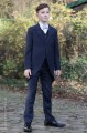 Boys Navy Tail Coat Suit with Sky Blue Bow Tie - Edward