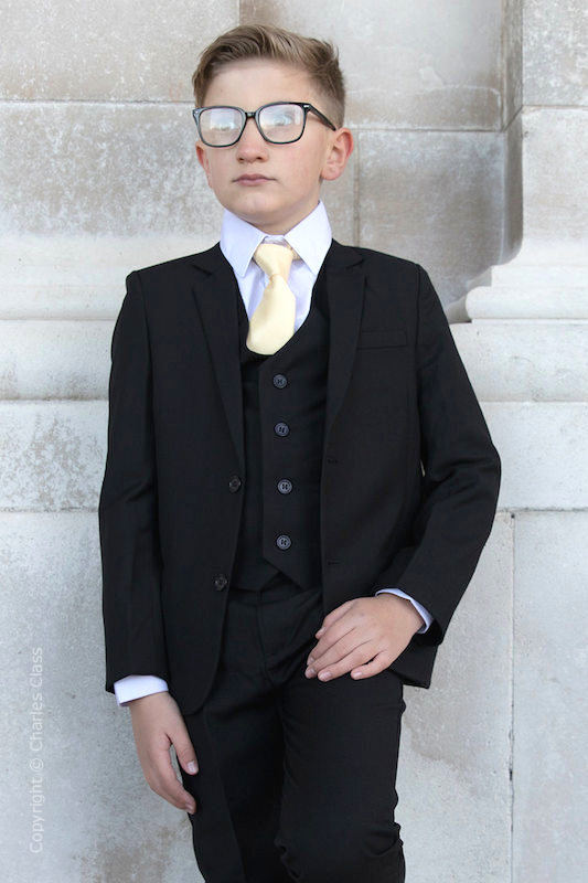 Boys Black Suit with Gold Tie - Marcus