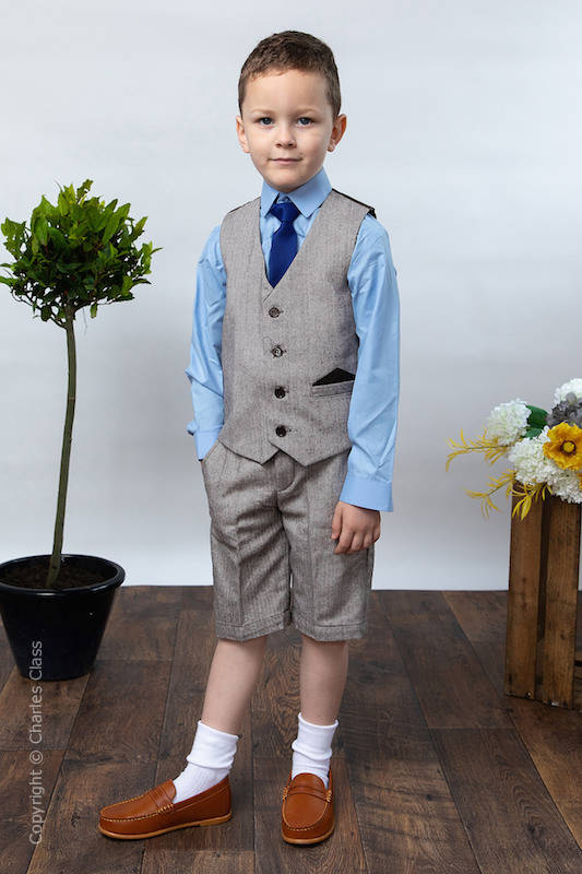 Boys Brown Herringbone Tweed Shorts Suit - Theo