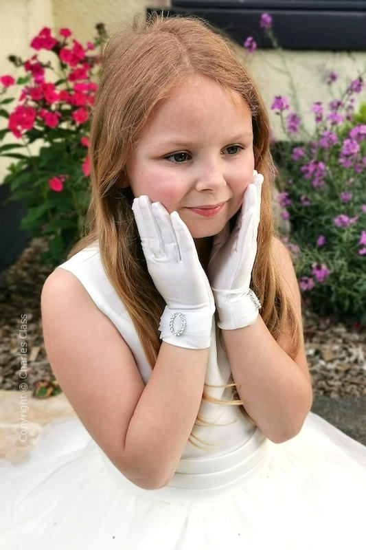 Peridot Girls Ivory Diamant Ring Gloves - Style Abigail