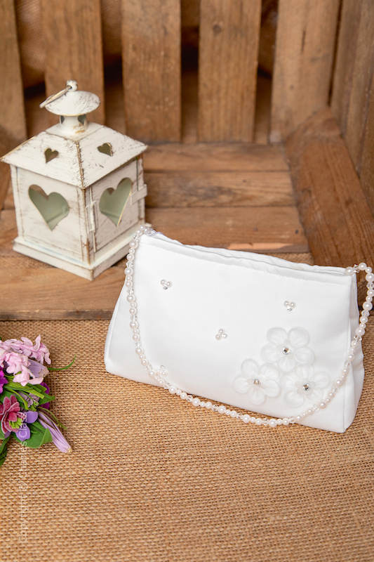 Peridot Girls Ivory Diamant Flower Satin Bag - Style Evelyn