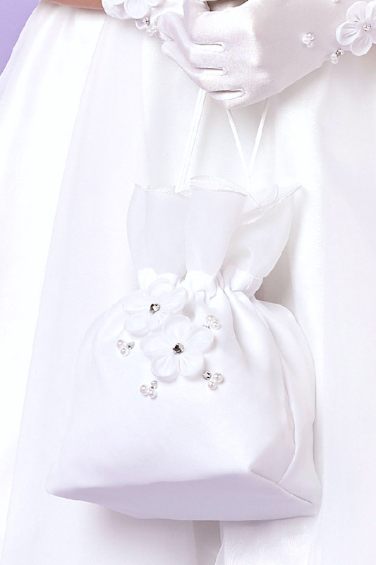 Peridot Girls White Diamant Flower Dolly Bag - Style Poppy