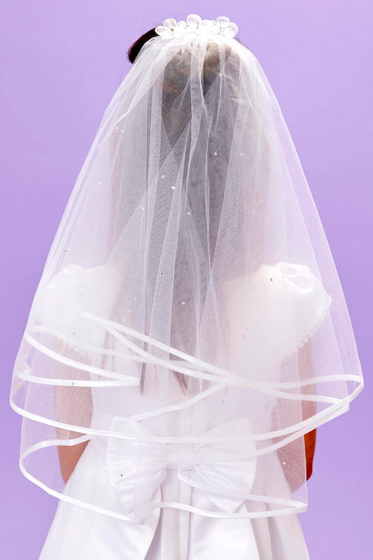 Peridot Girls White Flower Diamante Communion Veil - Style Olivia