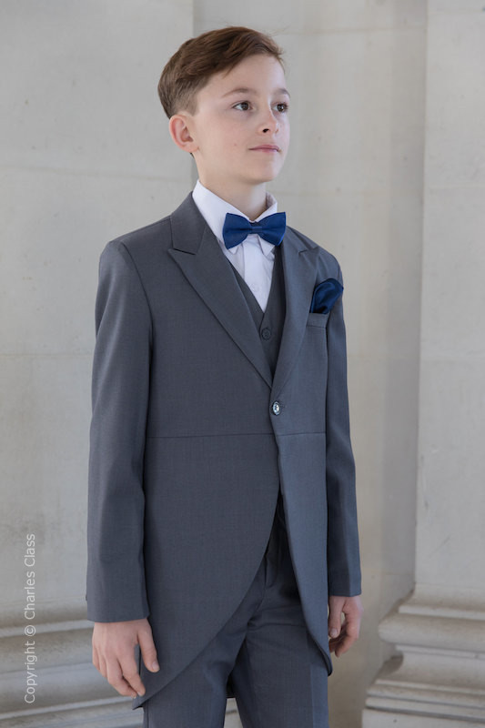 Boys Grey Tail Coat Suit with Navy Dickie Bow Set - Earl