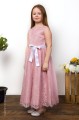 Girls Dusty Rose Eyelash Lace Dress & White Satin Sash - Harriet