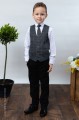Boys Black Trouser Suit with Blue Large Check Tweed Waistcoat - Chester