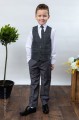 Boys Grey Trouser Suit with Blue Large Check Tweed Waistcoat - Charlie