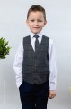 Boys Navy Trouser Suit with Blue Large Check Tweed Waistcoat - Roman