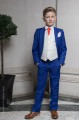 Boys Electric Blue & Ivory Suit with Poppy Red Cravat - Bradley