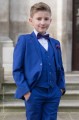 Boys Electric Blue Suit with Purple Bow & Hankie - Barclay