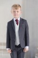 Boys Grey & Ivory Suit with Burgundy Tie - Oliver