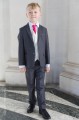 Boys Grey & Ivory Suit with Hot Pink Tie - Oliver