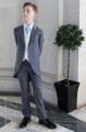 Boys Grey & Ivory Tail Suit with Sky Blue Tie - Melvin