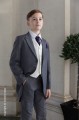 Boys Grey & Ivory Tail Suit with Purple Cravat Set - Melvin