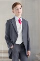 Boys Grey & Ivory Tail Suit with Hot Pink Tie - Melvin