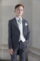 Boys Grey & Ivory Tail Suit with Mustard Green Cravat - Melvin