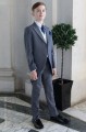 Boys Grey & Ivory Tail Suit with Navy Cravat Set - Melvin