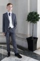 Boys Grey & Ivory Tail Suit with Navy Tie - Melvin