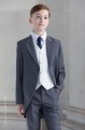 Boys Grey & Ivory Tail Suit with Navy Tie - Melvin