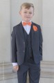 Boys Grey Jacket Suit with Orange Bow & Hankie - Oscar
