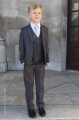 Boys Grey Jacket Suit with Silver Satin Tie - Oscar
