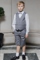 Boys Light Grey Shorts Suit with Silver Dickie Bow - Harry