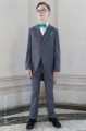 Boys Grey Tail Coat Suit with Emerald Green Dickie Bow Set - Earl
