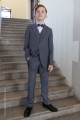 Boys Grey Tail Coat Suit with Purple Bow Tie - Earl