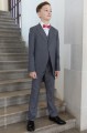 Boys Grey Tail Coat Suit with Red Bow Tie - Earl
