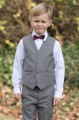 Boys Light Grey Trouser Suit with Burgundy Dickie Bow - Thomas