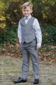 Boys Light Grey Trouser Suit with Lilac Dickie Bow - Thomas