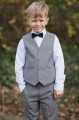 Boys Light Grey Trouser Suit with Navy Dickie Bow - Thomas