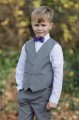 Boys Light Grey Trouser Suit with Purple Dickie Bow - Thomas