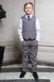 Boys Light Grey Trouser Suit with Purple Tie - Thomas