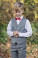 Boys Light Grey Trouser Suit with Red Dickie Bow - Thomas