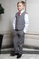 Boys Light Grey Trouser Suit with Red Tie - Thomas