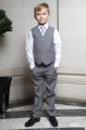 Boys Light Grey Trouser Suit with Silver Tie - Thomas